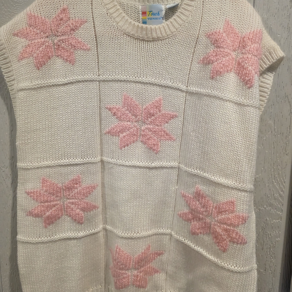 Pink Floral Knit Sweater Vest